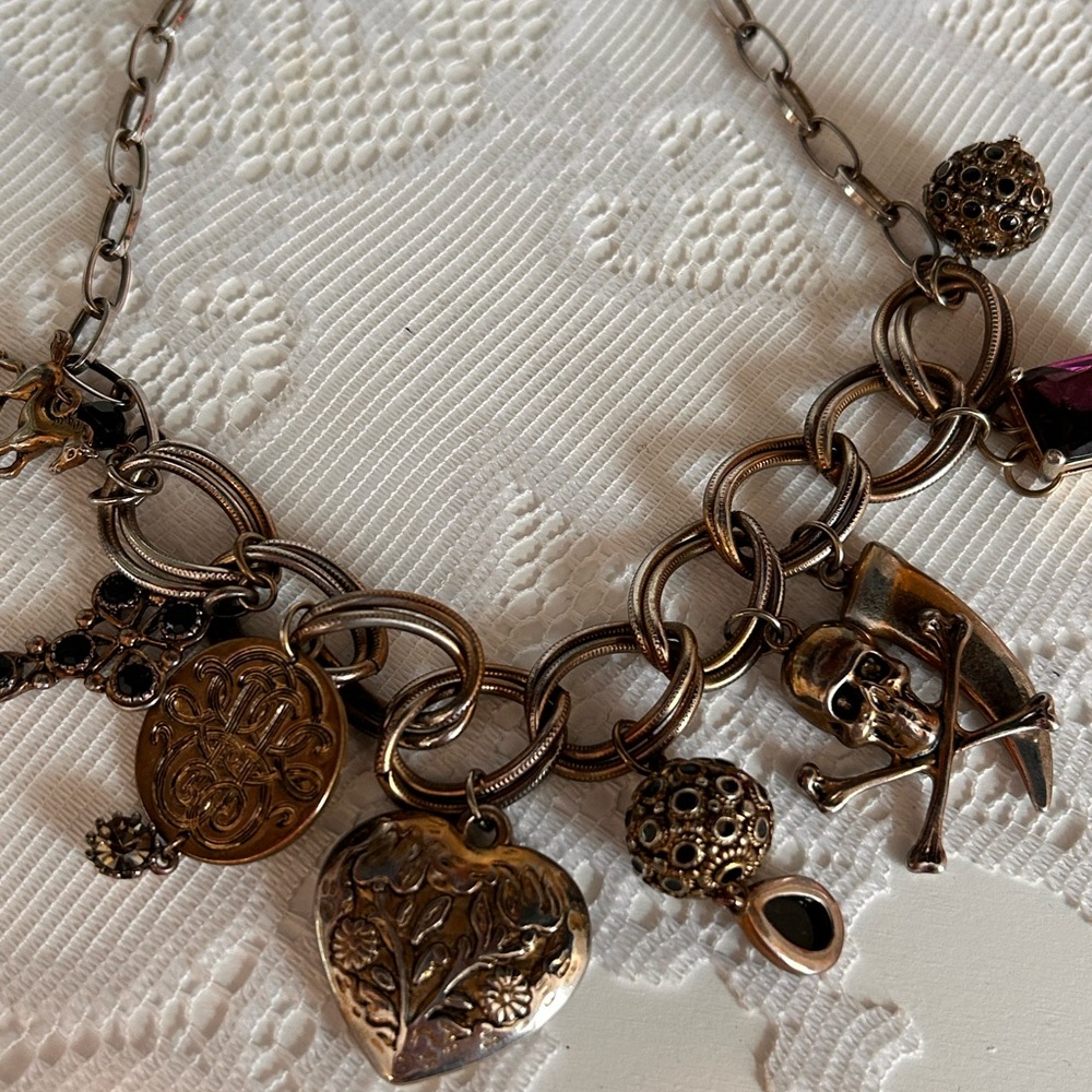 Antique Bronze and Black Charm Necklace
